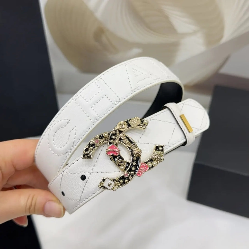 Chanel White Quilted Leather Belt - Hình 5