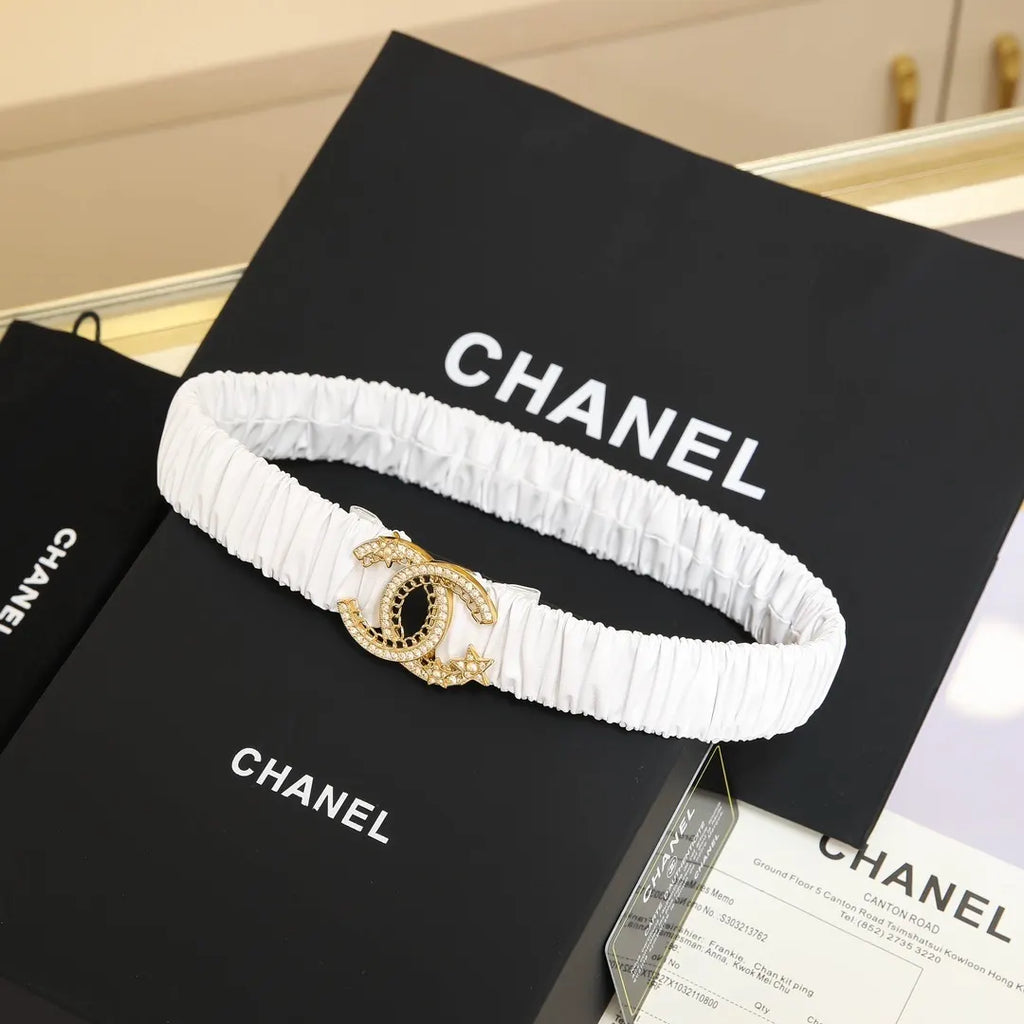 Chanel White Ruched Belt - Hình 2