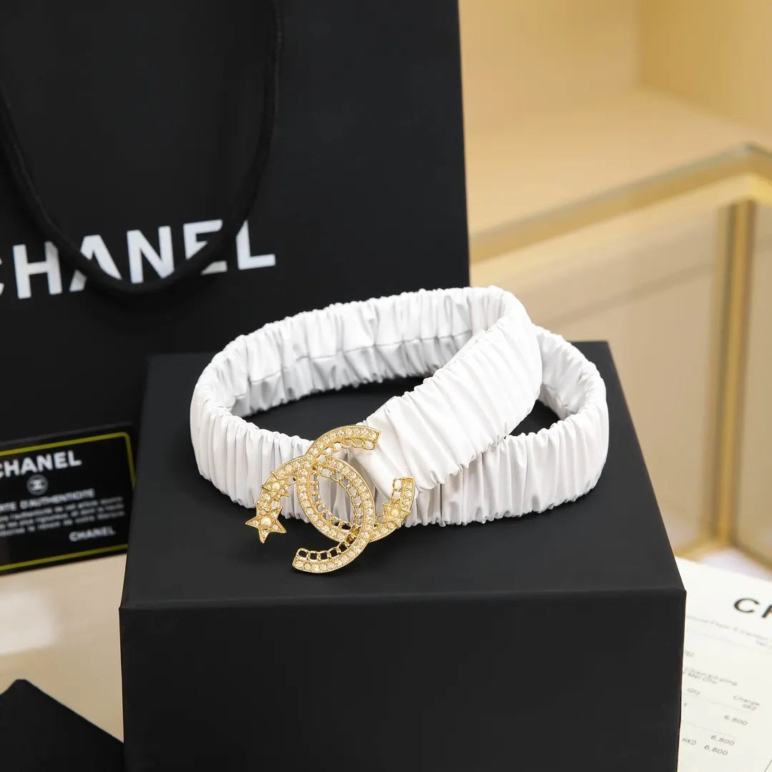 Chanel White Ruched Belt - Hình 3