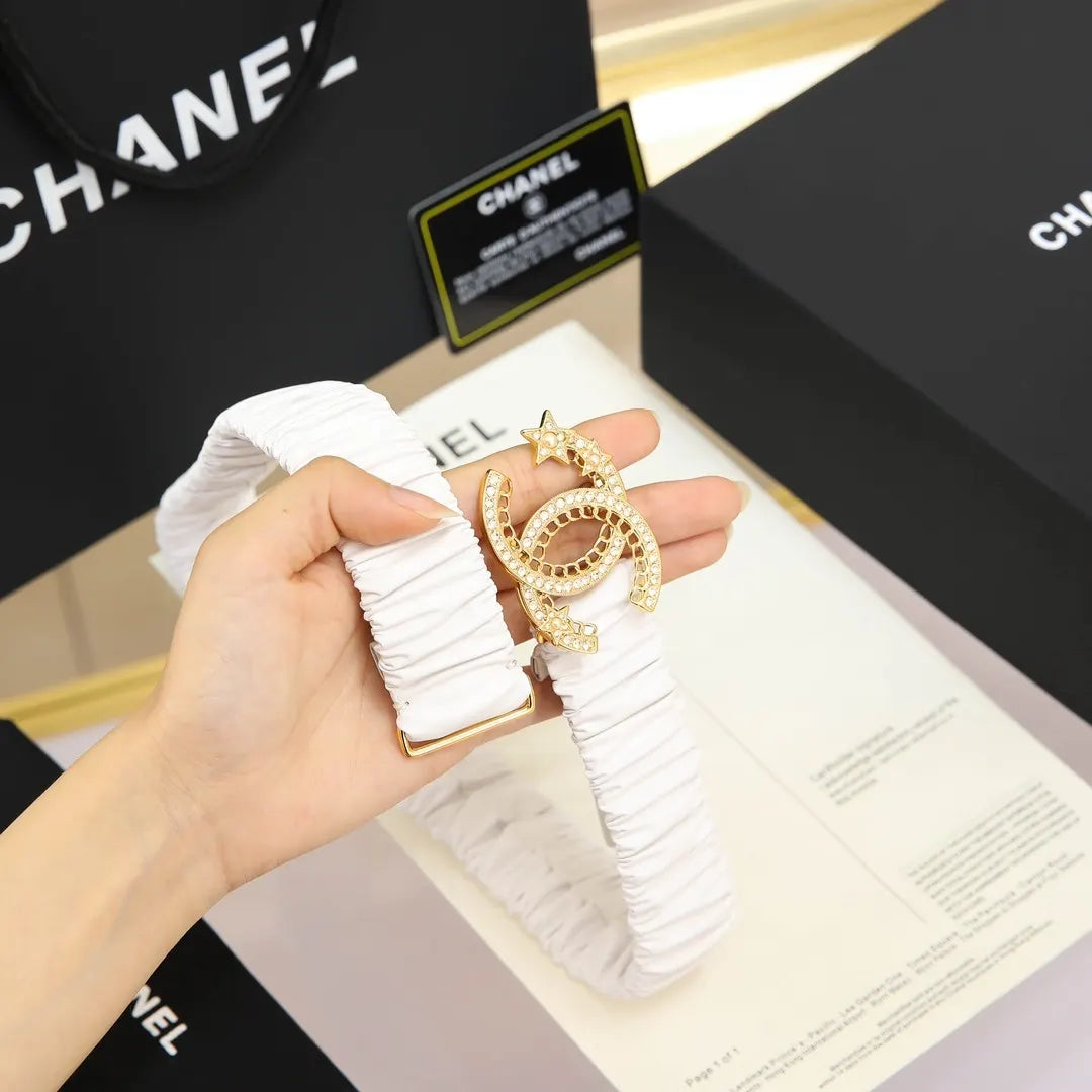 Chanel White Ruched Belt - Hình 4