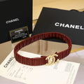 Chanel Burgundy Ruched Belt Gold CC