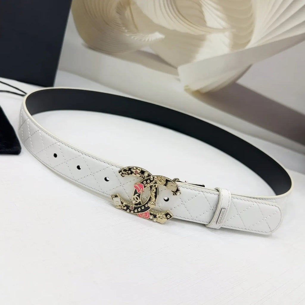 Chanel White Quilted Leather Belt