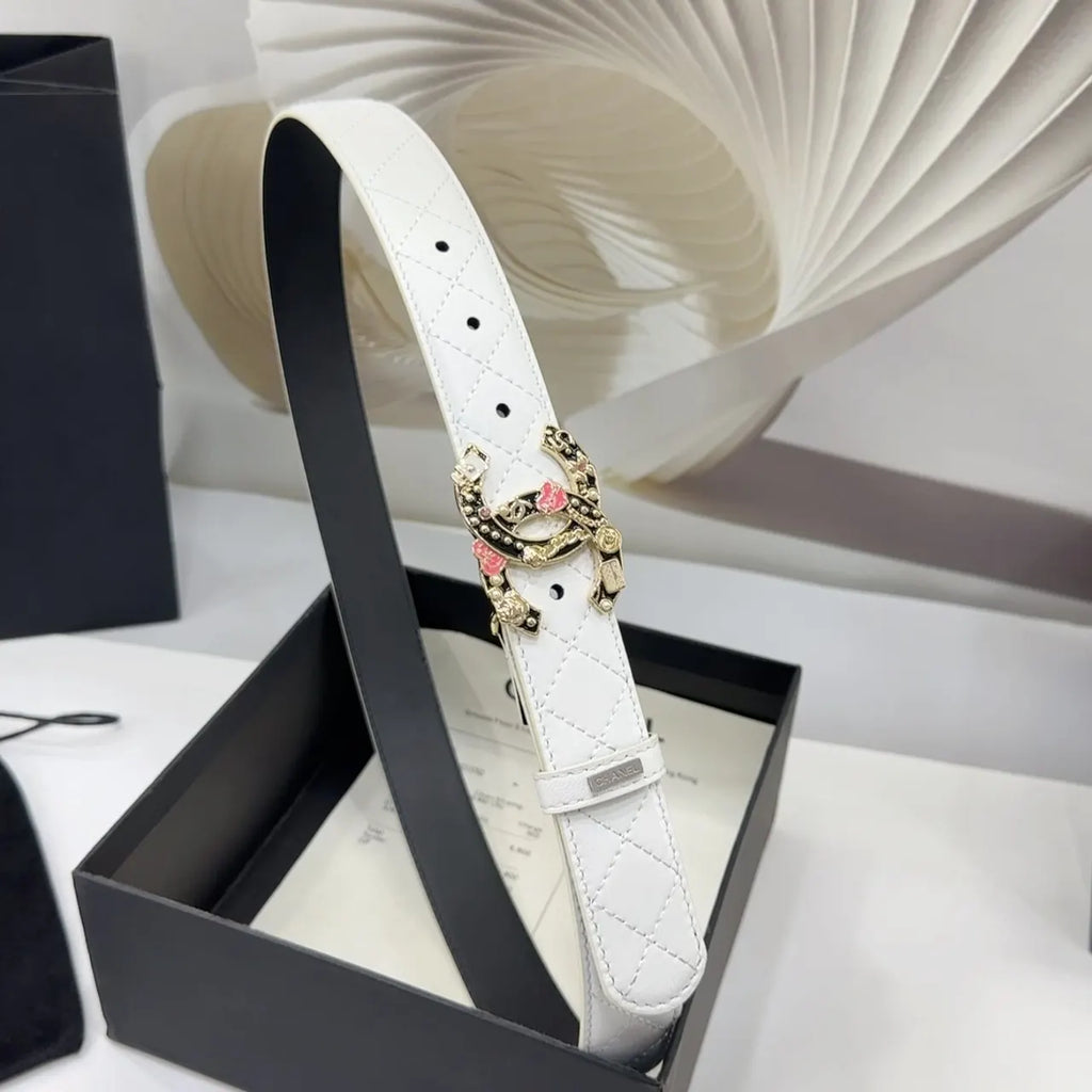 Chanel White Quilted Leather Belt - Hình 2