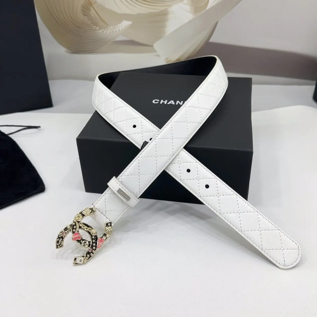 Chanel White Quilted Leather Belt - Hình 4