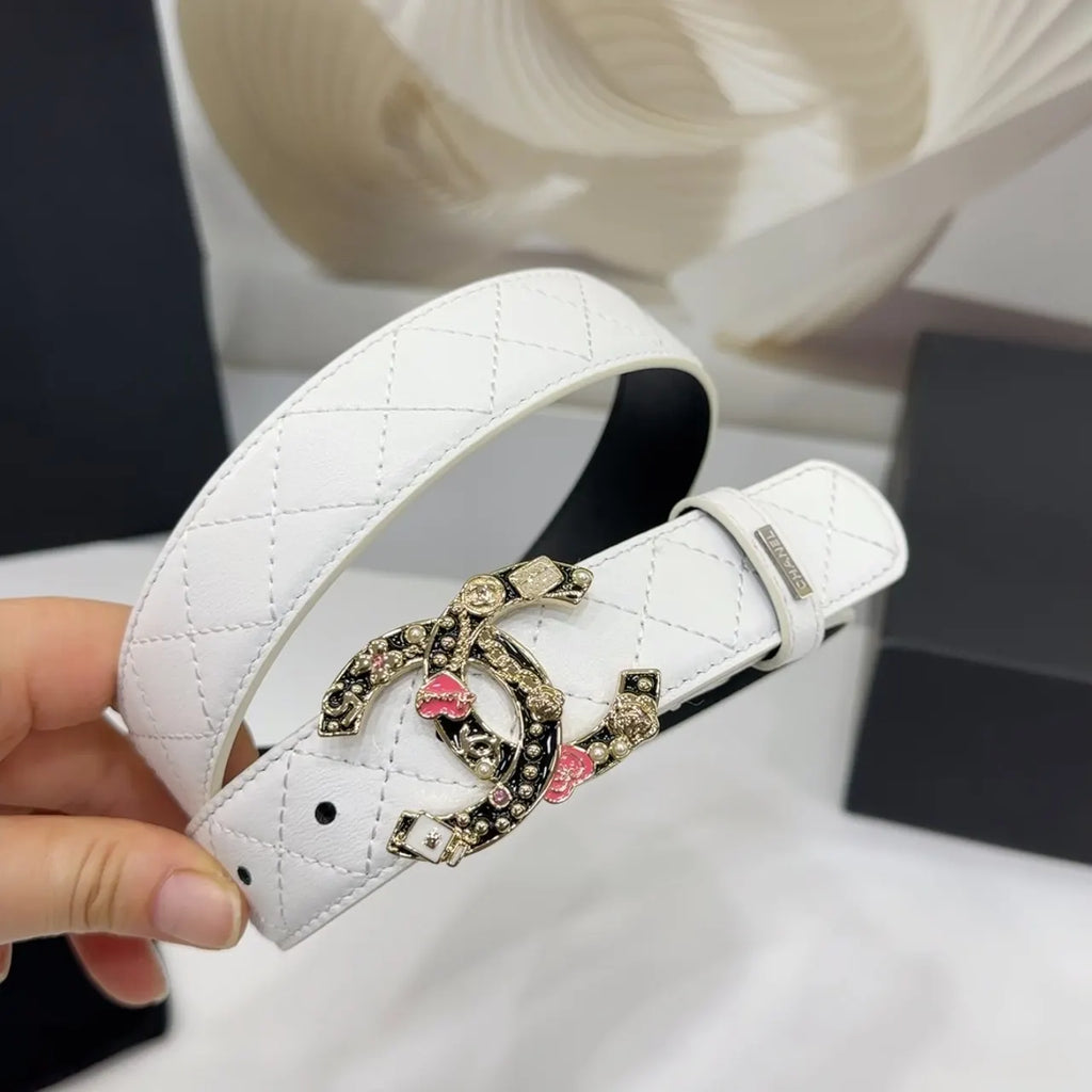 Chanel White Quilted Leather Belt - Hình 5