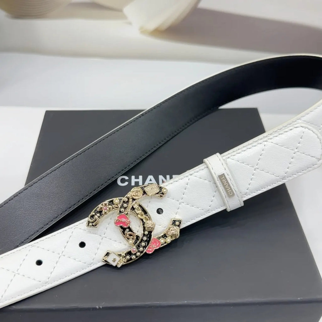 Chanel White Quilted Leather Belt - Hình 6