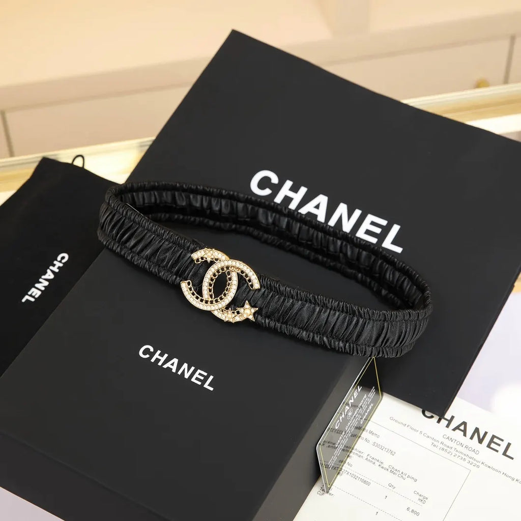 Chanel Black Ruched Choker Belt - Hình 3