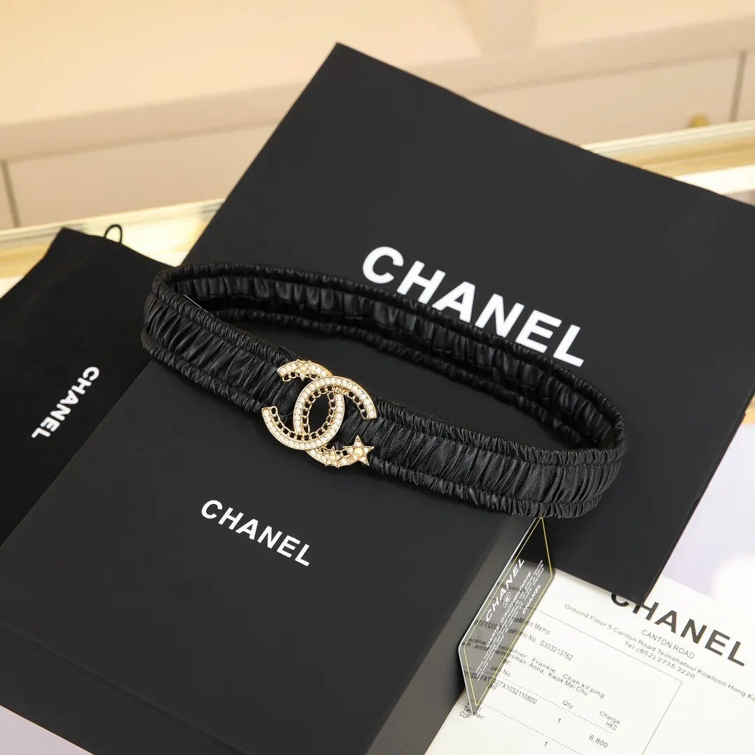 Chanel Black Ruched Choker Belt - Hình 3
