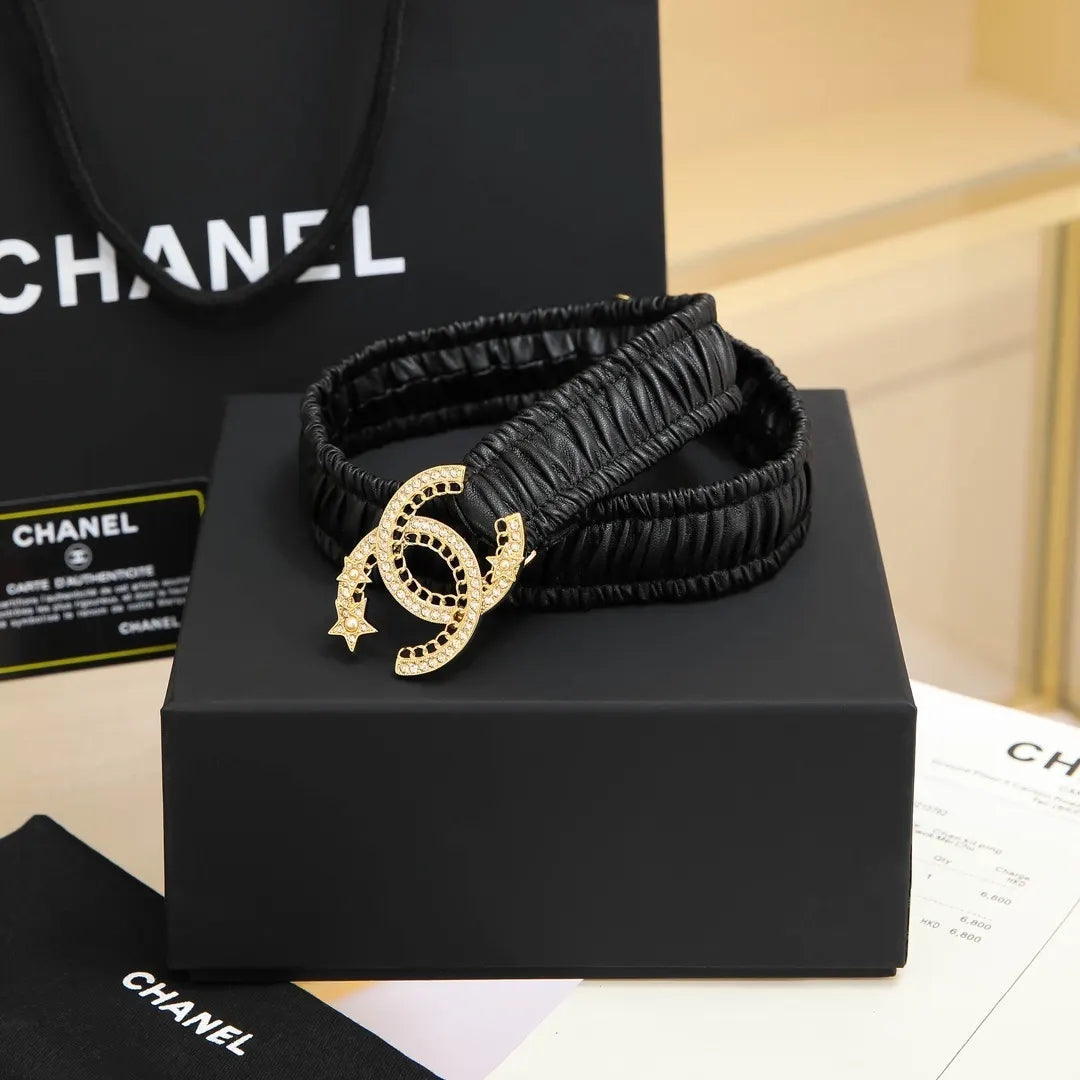 Chanel Black Ruched Choker Belt - Hình 4