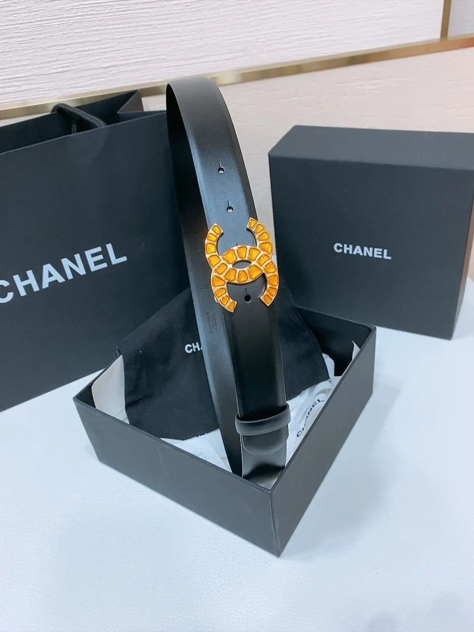 Chanel Orange Enamel Belt - Hình 6