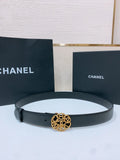 Chanel Black Leather Belt Golden Flower Buckle