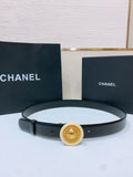 round Chanel Black Leather Belt