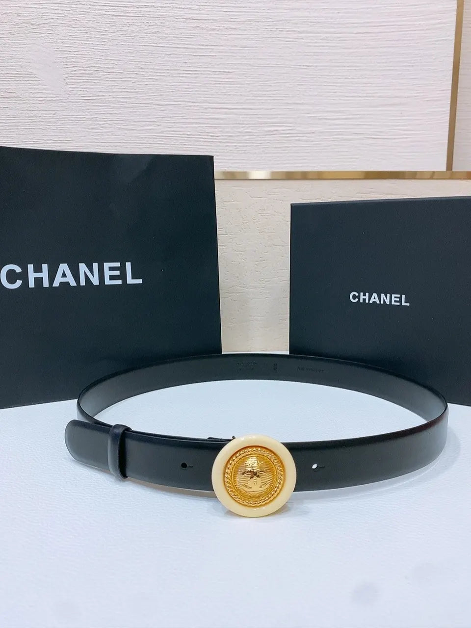 round Chanel Black Leather Belt
