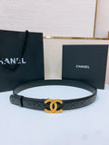 gold Chanel Quilted Black Leather Belt