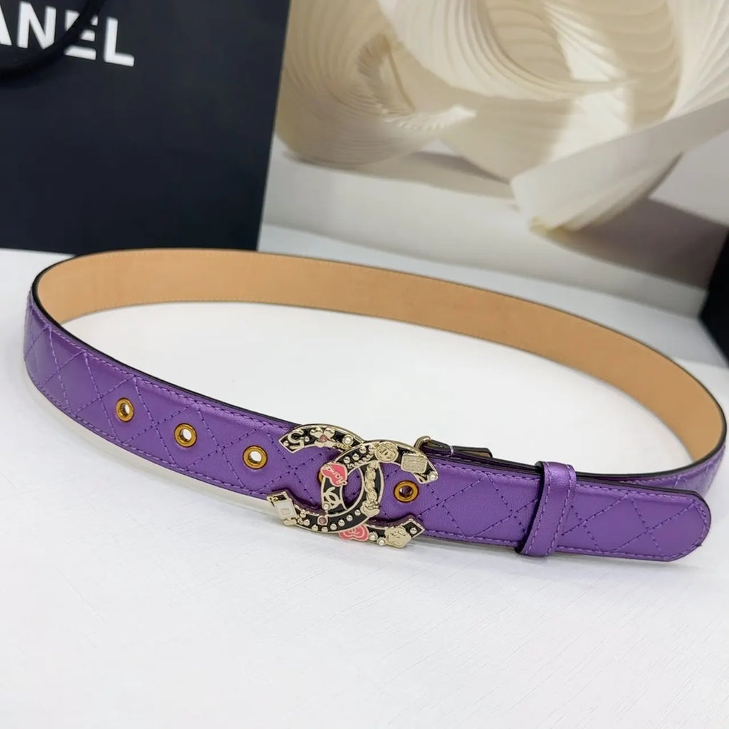 Chanel Purple Quilted Leather Belt