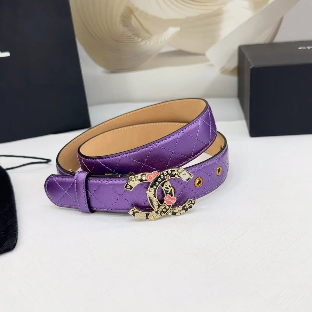 Chanel Purple Quilted Leather Belt - Hình 3