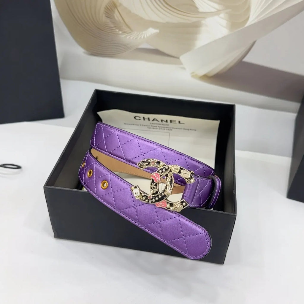 Chanel Purple Quilted Leather Belt - Hình 6