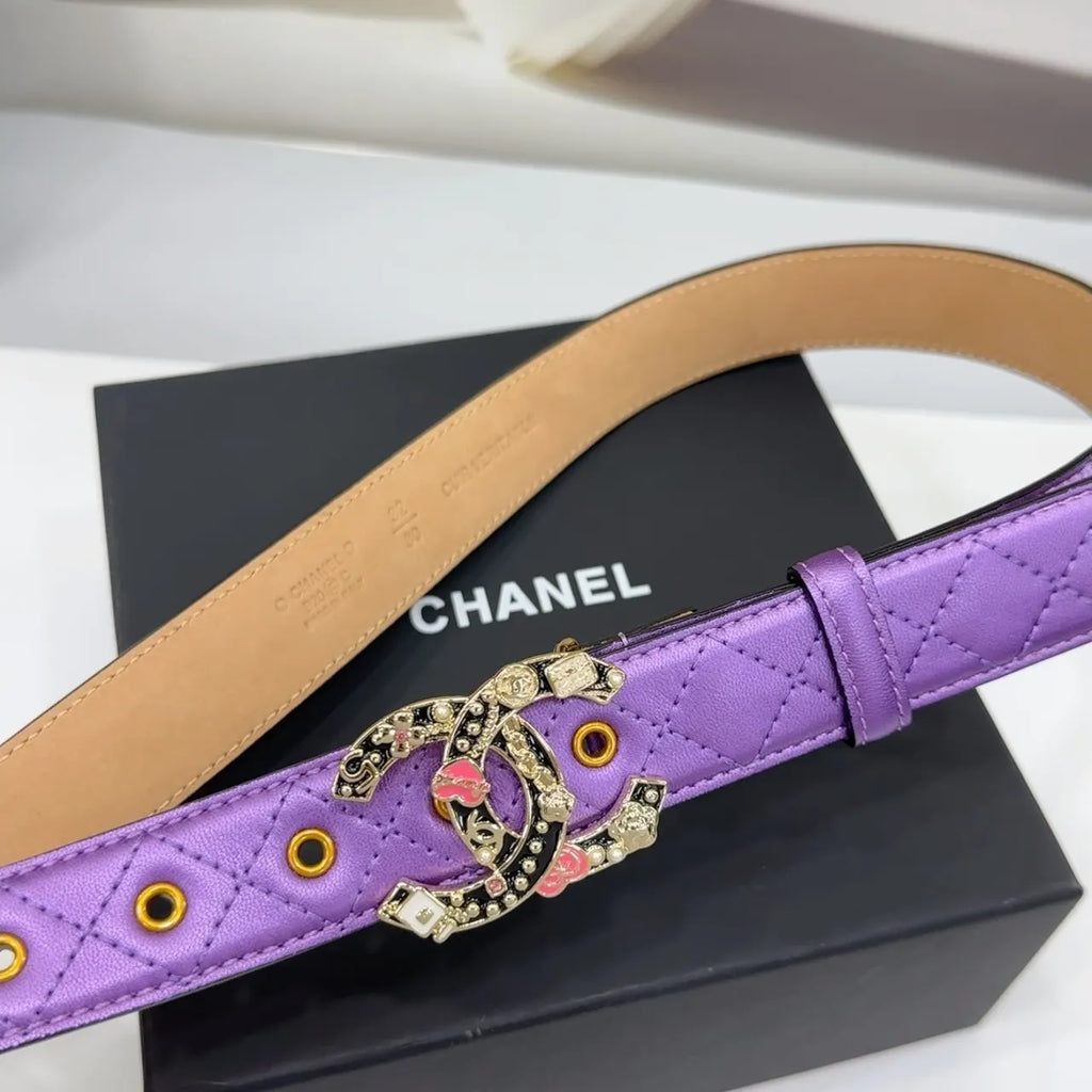 Chanel Purple Quilted Leather Belt - Hình 7