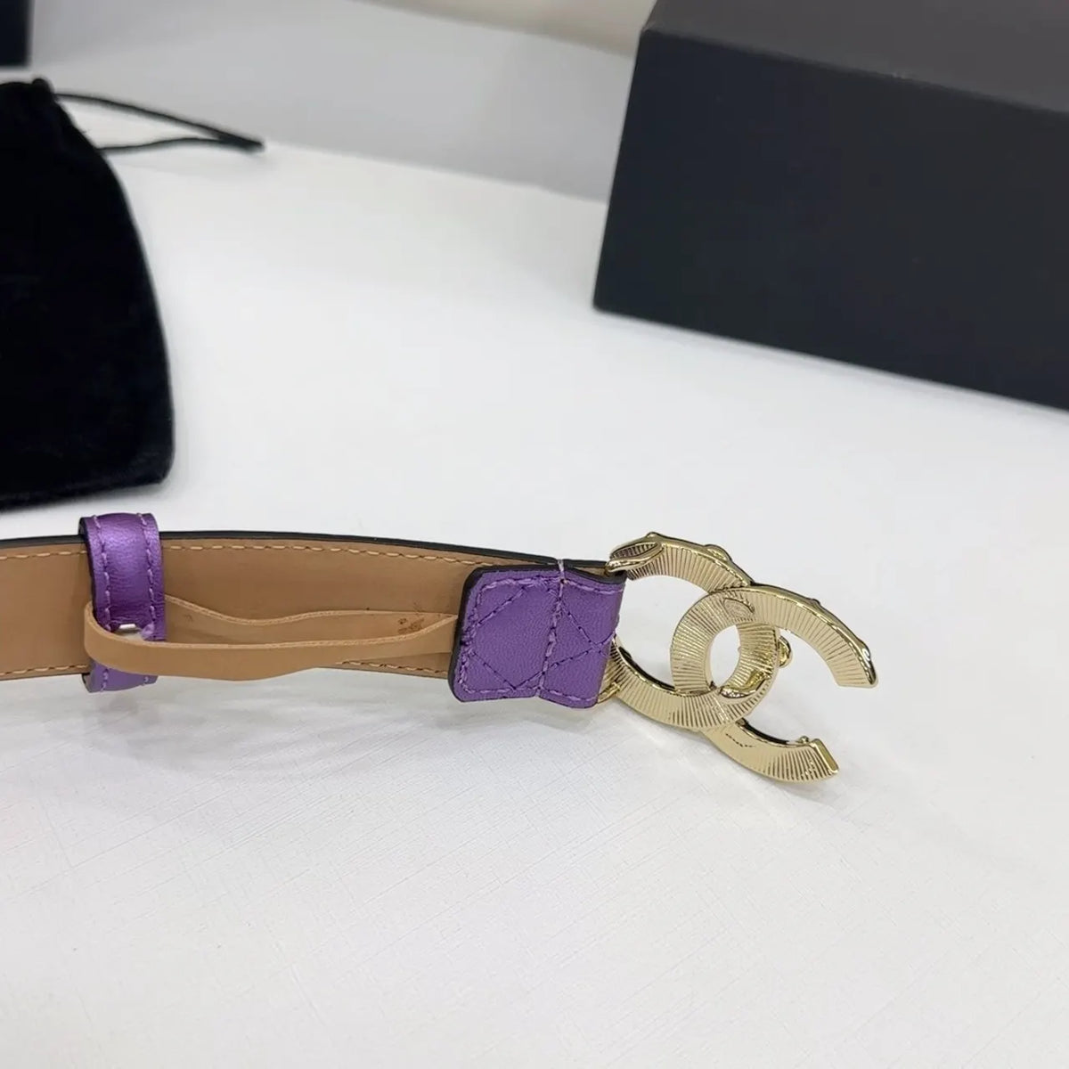 Chanel Purple Quilted Leather Belt - Hình 8
