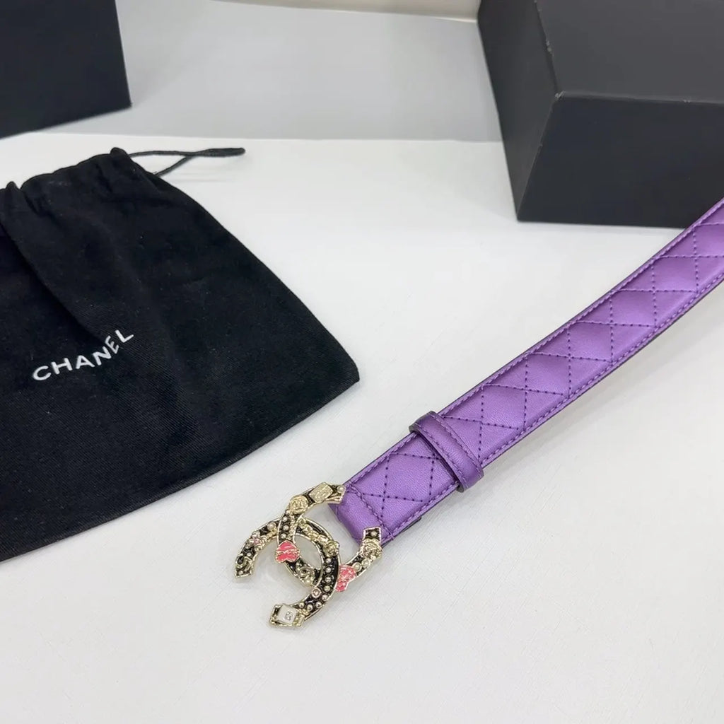 Chanel Purple Quilted Leather Belt - Hình 9