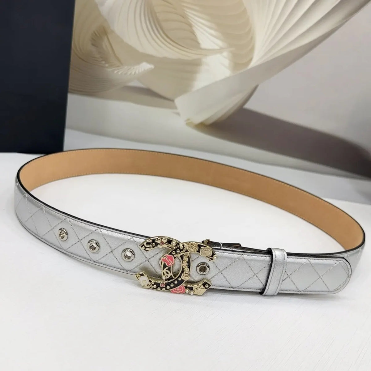 Chanel Silver Quilted Belt