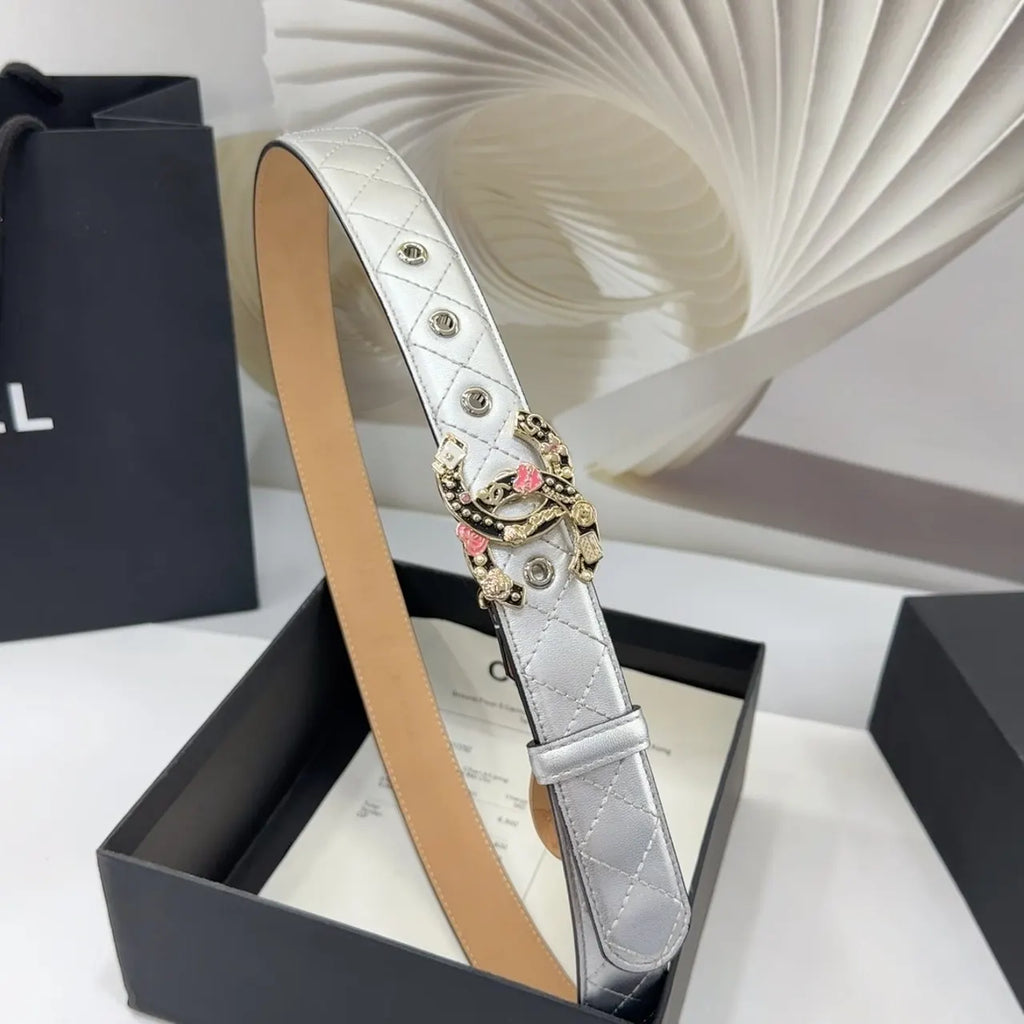 Chanel Silver Quilted Belt - Hình 2