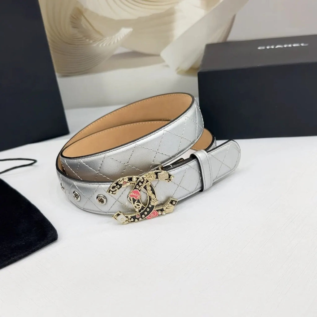 Chanel Silver Quilted Belt - Hình 3