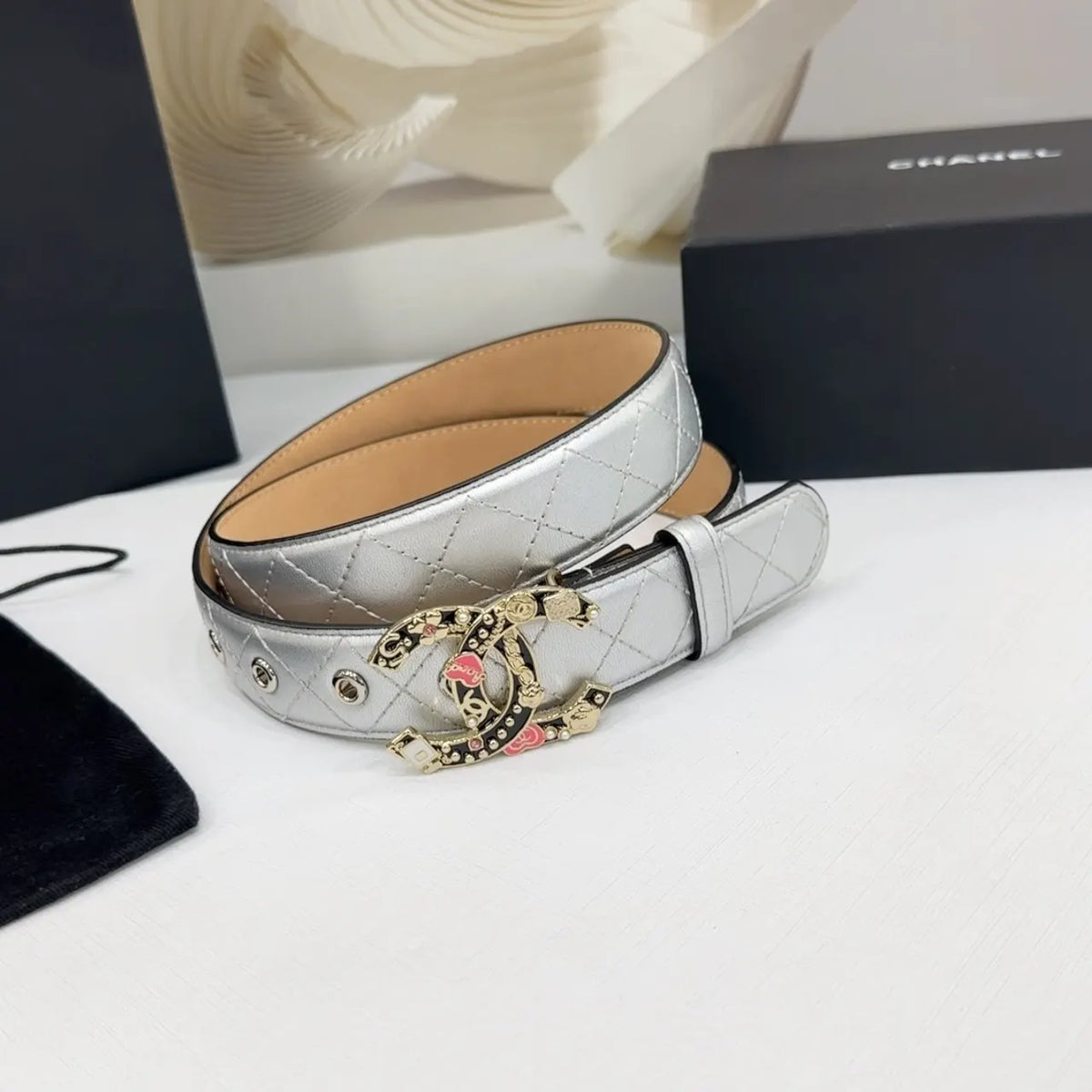 Chanel Silver Quilted Belt - Hình 3