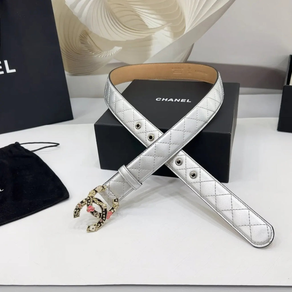 Chanel Silver Quilted Belt - Hình 4