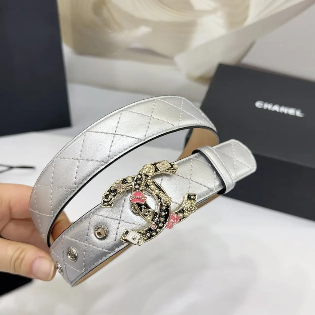 Chanel Silver Quilted Belt - Hình 5