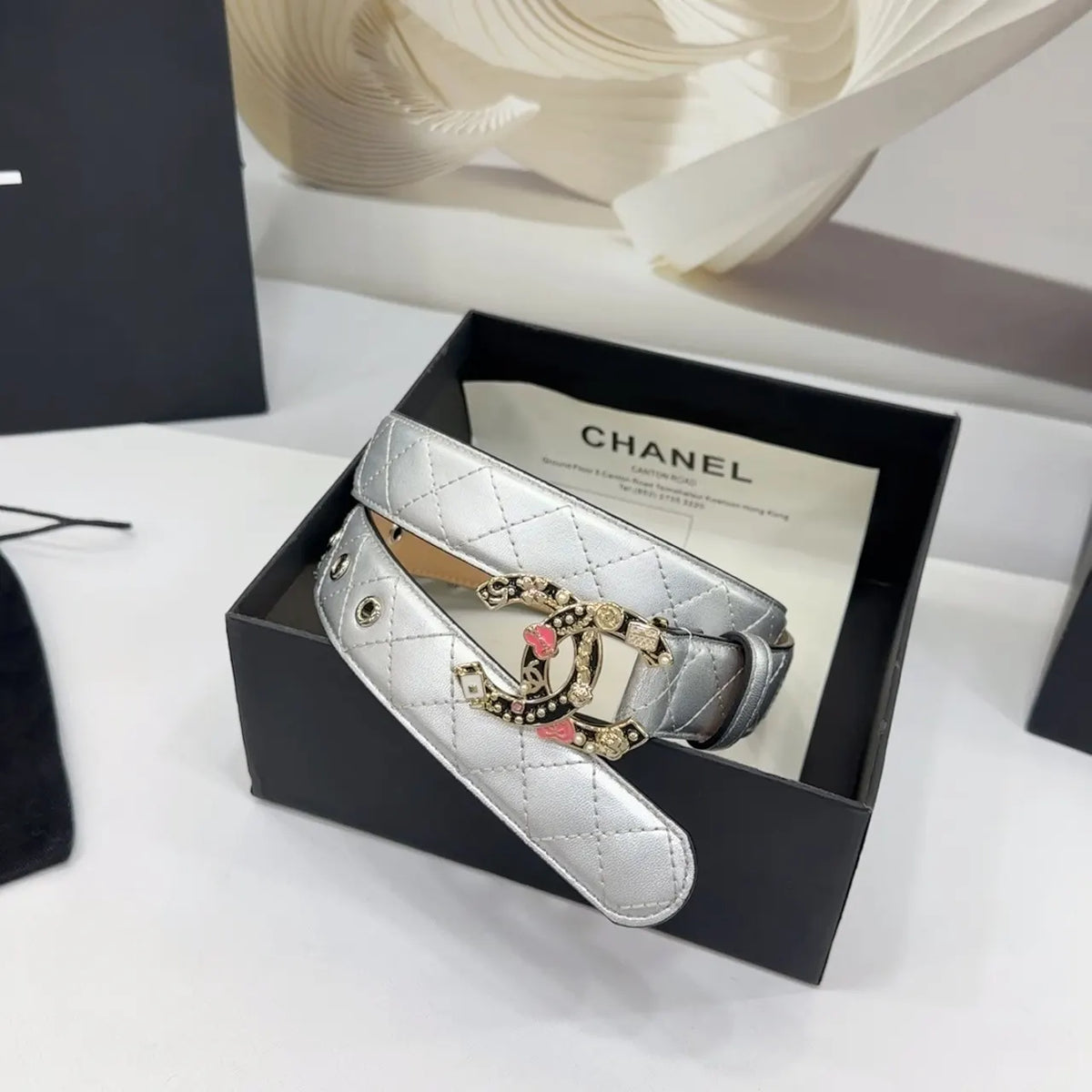 Chanel Silver Quilted Belt - Hình 6
