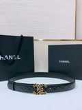 gold Chanel Quilted Black Leather Belt