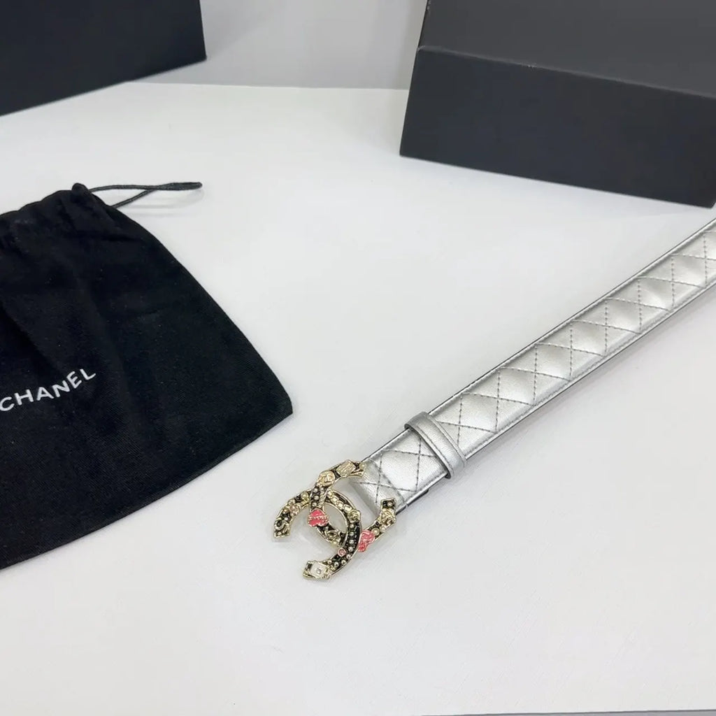 Chanel Silver Quilted Belt - Hình 9