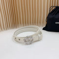silver cc Chanel White Leather Belt