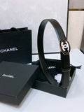 cc oval Chanel Black Leather Belt Gold