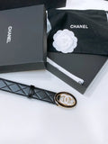 oval Chanel Quilted Black Leather Belt