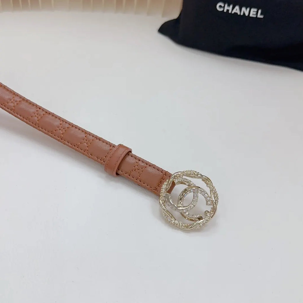 rhinestone Chanel Tan Leather Belt - Hình 4