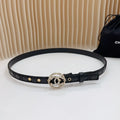leather Chanel Rhinestone CC Black Belt