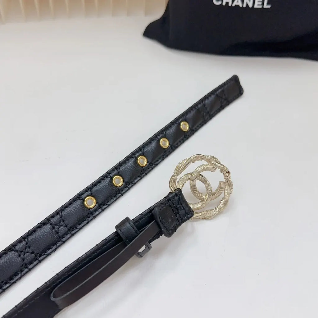 leather Chanel Rhinestone CC Black Belt - Hình 7