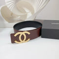 Chanel Brown Leather Belt Gold CC