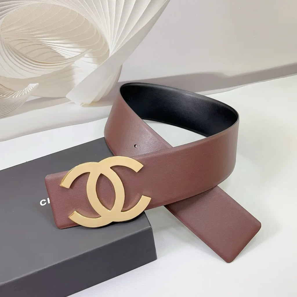 Chanel Brown Leather Belt Gold CC - Hình 2