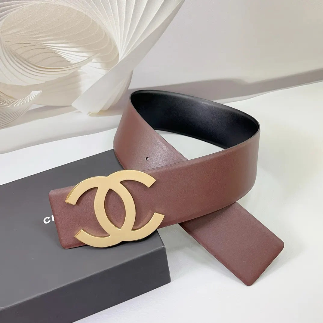 Chanel Brown Leather Belt Gold CC - Hình 2