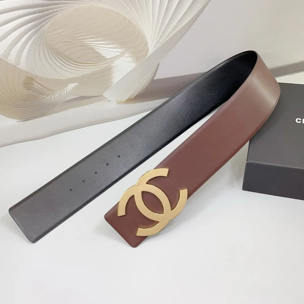 Chanel Brown Leather Belt Gold CC - Hình 3