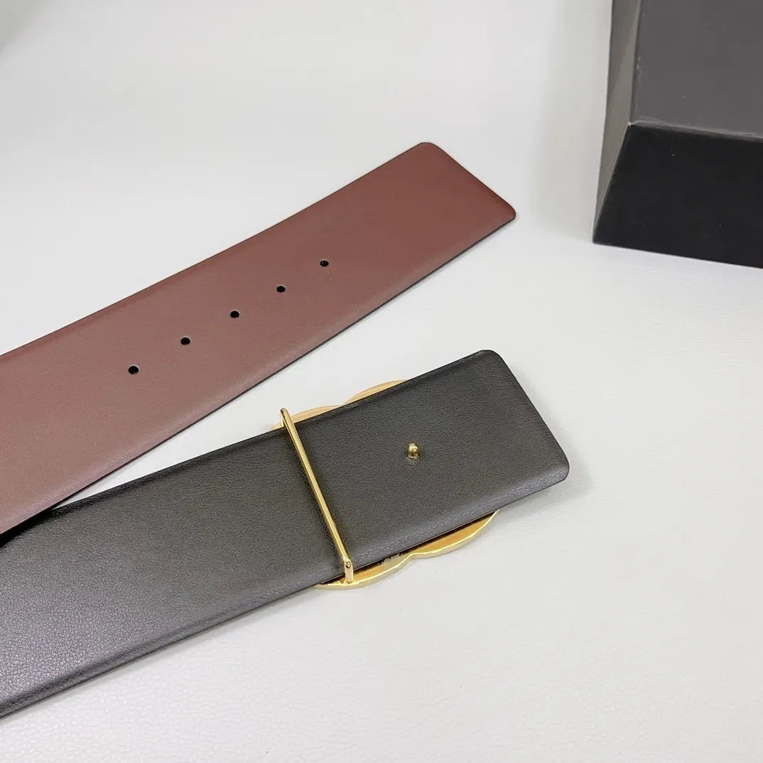 Chanel Brown Leather Belt Gold CC - Hình 4