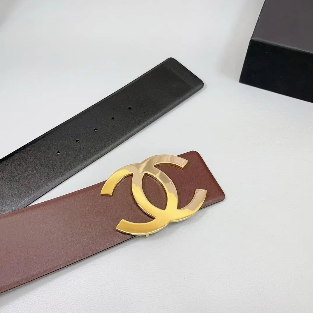 Chanel Brown Leather Belt Gold CC - Hình 5