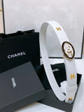 Chanel White Leather Belt gold