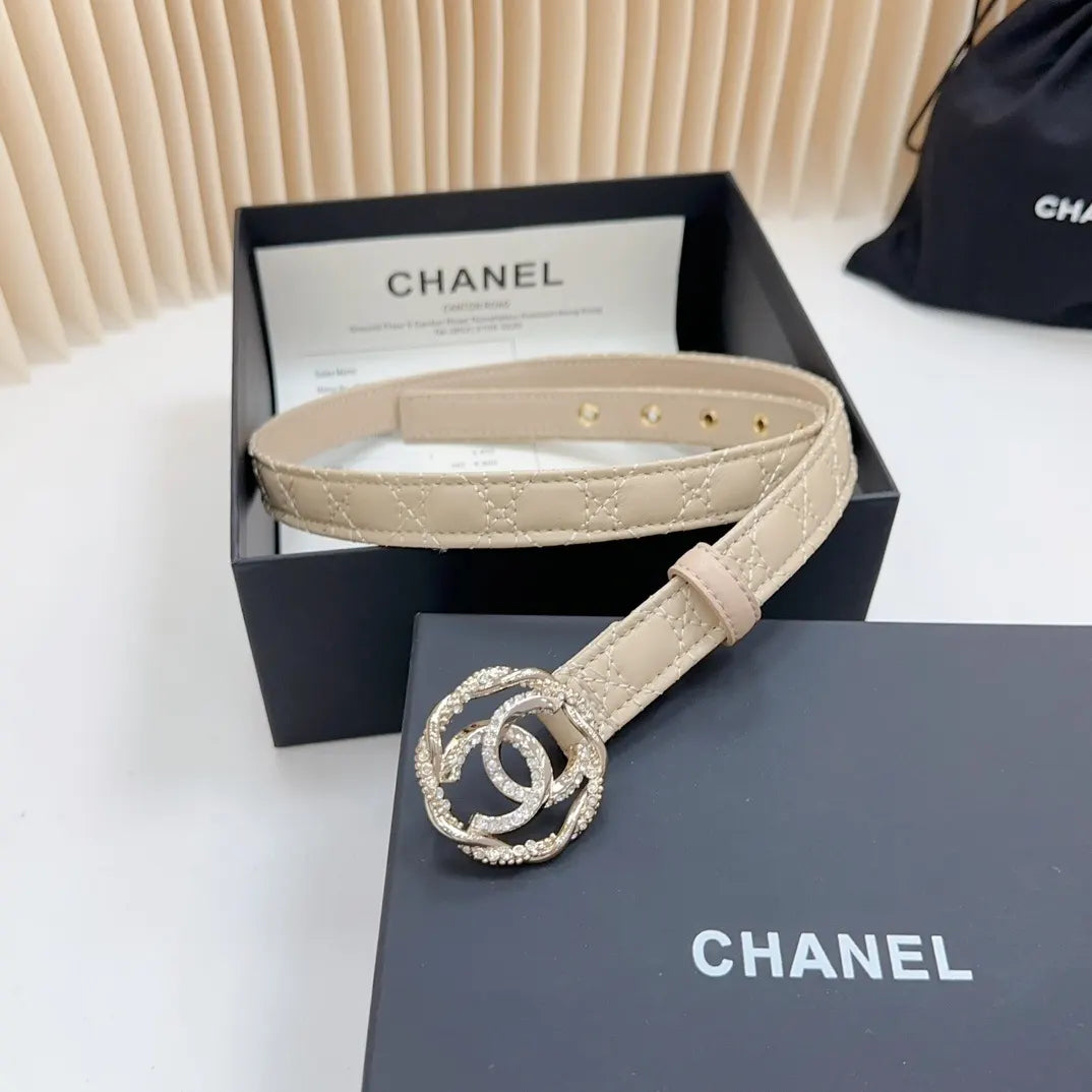 Chanel Beige Quilted Leather Belt - Hình 4