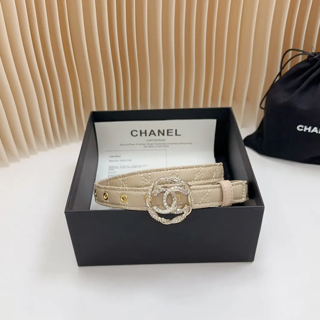 Chanel Beige Quilted Leather Belt - Hình 5