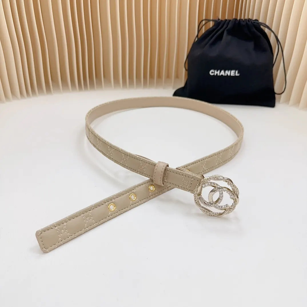 Chanel Beige Quilted Leather Belt - Hình 7
