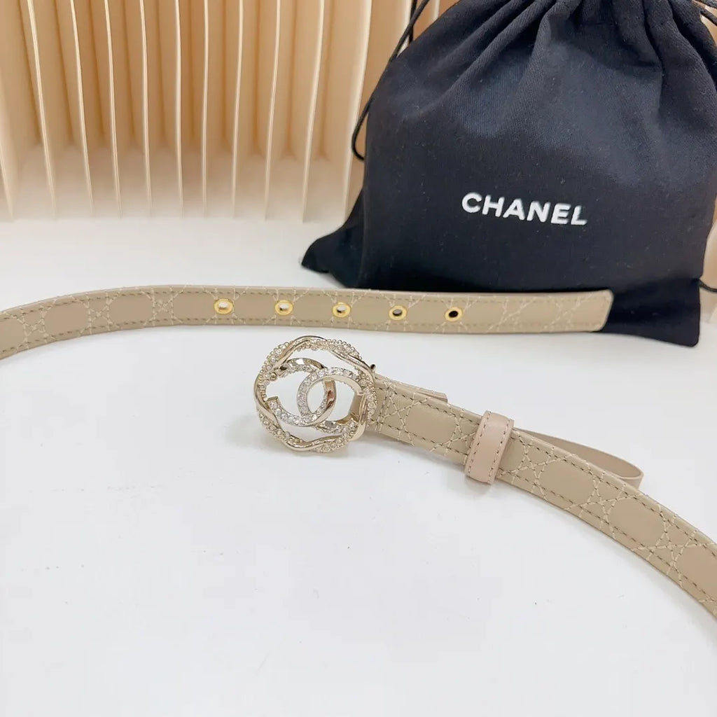 Chanel Beige Quilted Leather Belt - Hình 8